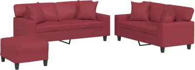 Immagine prodotto di vidaXL Set divano 3 pezzi con cuscini in Pelle finta rosso vino