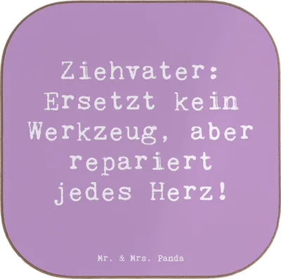 Produktbild von Mr. & Mrs. Panda Tassenuntersetzer Spruch Ziehvater Herzreparatur - Lavendeltraum - Geschenk, Adoptivvater, Untersetzer Glas, Coaster, Stiefvater, Beschützer, Dankeschön
