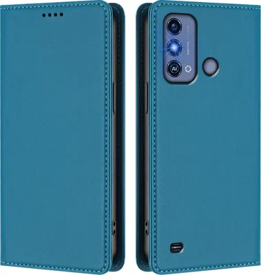 Obrázek produktu pro Kožené pouzdro pro ZTE Blade A53 Pro, magnetické flipové pouzdro zPolyuretankůže se stojánkem Jezerní modrá