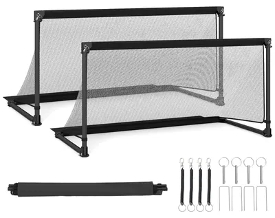 Zdjęcie produktu dla KOMFOTTEU, przenośna bramka piłkarska, 150 x 71 x 76 cm, składana bramka z solidną metalową konstrukcją, odporna na warunki atmosferyczne siatka wykonana z PE, oraz 4 kołki do zakotwienia w ziemi. Łatwy montaż. Bramka idealna do rekreacji i treningu
