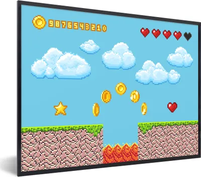 Produktbild von MuchoWow® Gerahmtes Poster Spiele - Retro - Spielhalle 80x60 cm - Poster mit Schwarzem Bilderrahmen Wandposter Rahmen Foto Bilder - Schwarzem - Mit Gestell