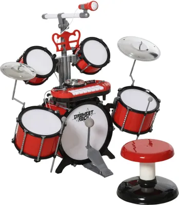 Image de Kinderpiano - Clavier électronique - Avec microphone - Livré avec un tabouret - Fonctionne sur piles - À partir de 3 ans - Rouge