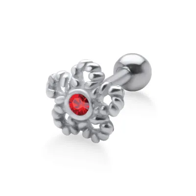 Produktbild von Ohrring Helix Ohrpiercing 925 Sterling Silber Seil-Blume mit Glaskristall in verschiedenen Farben Verschlusskugel - 4 mm Farbe - Rot