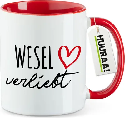Produktbild von Huuraa Kaffeetasse Wesel verliebt 330ml Rot Keramik Kaffeebecher Geschenkidee