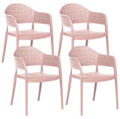Produktbild von BELIANI Gartenstuhl 4er Set Rosa Kunststoff Stapelbar Lochmuster mit Armlehnen Modern Outdoor Balkon Terrasse Garten Kunststoffstuhl Plastikstuhl