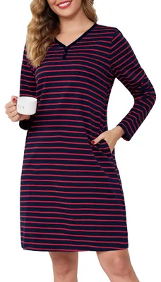 Immagine prodotto di Elzusha - Camicia da notte a maniche lunghe con bottoni e tasche