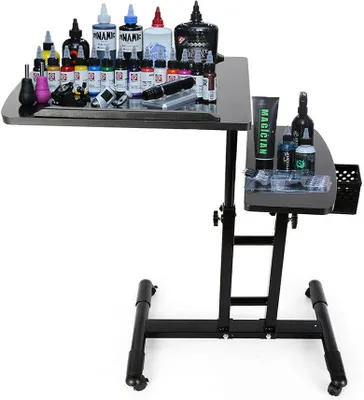 Image de Table de tatouage mobile double poste de travail Support portable Accoudoir Repose-jambes 65-97cm