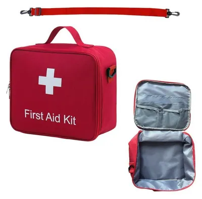 Image de Trousse de premiers secours médicale, portable, rouge, dimensions : 24 x 21 x 11 cm