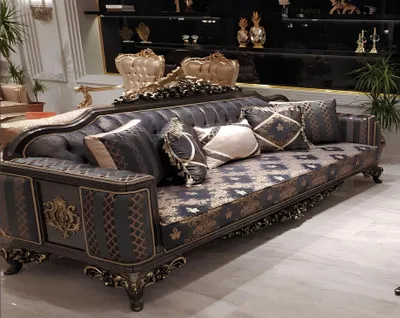 Produktbild von Sofa 3 Sitzer Möbel Stoff Dreisitzer Sofas Luxus Wohnzimmer Barock Stil 3er