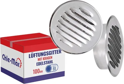 Produktbild von Runde Lüftungsgitter Ø 100 mm, Edelstahl, Einsteckhals, Für Wand und Decke, Insektenschutz