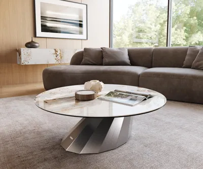 Produktbild von DELIFE Couchtisch Edge Rund 100x100 cm Keramik Minas Melange Parabi Edelstahl gebürstet