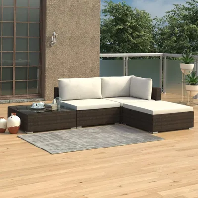Immagine prodotto di The Living Store Set salotto da giardino 4 pezzi con cuscini in poly rattan marrone