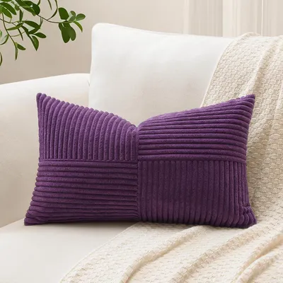 Immagine prodotto di Copertura per cuscino in tessuto a coste, motivo a righe, colore viola, 40x60 cm, confezione singola