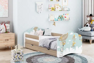 Produktbild von Kinderbett Mobi - Mit Matratze & Schublade und Rausfallschutz, 80x160, Mädchen Kinderbetten & Jungen, Jugendbett für Bodentief Ausziehbett Kleinkind,
