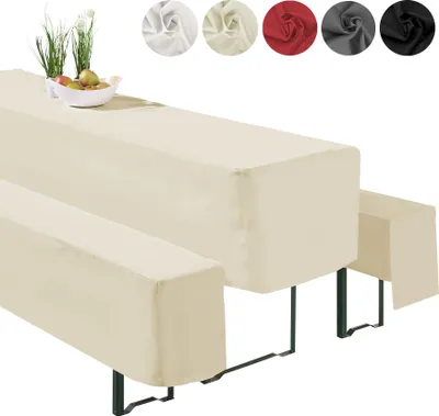 Produktbild von heimtexland ® Hussen Set 3-teilig Bierzeltgarnitur 1x Tischhusse Biertisch 2x Bankhusse Bierbank Tischdeko Typ860 Ecru 50x220 cm