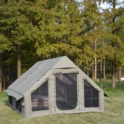 Image de AIORBER Tentes de camping, toile stretch continue, armature en poutre, capacité 7-8 personnes, montage facile, six fenêtres, pour le camping, vert armée