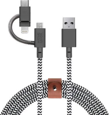 Produktbild von Native Union Gürtelkabel Universal - Kabel USB-A - USB-C/Lightning/Micro-USB, 2 m (Zebra)