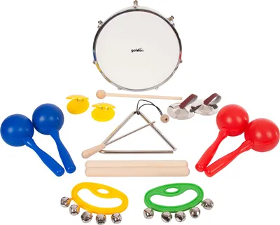 Produktbild von Rhythmus Mini Set Instrumente für Kinder Glockenkranz Triangel, 25-tlg.