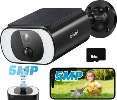 Image de ieGeek 5MP caméra de surveillance extérieur batterie avec panneau solaire, Nonstop Power avec solaire, Spotlights, audio 2 voies, carte 64GB