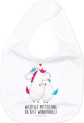 Produktbild von Mr. & Mrs. Panda Schlabberlatz Einhorn Mitteilung - Weiß - Geschenk, Kinderlätzchen, Lustig, Unicorn, Baumwoll Lätzchen, Spruch, Sabberlätzchen, Valentinstag, Für Babys