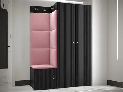 Produktbild von MIRJAN24 Garderoben-Set Orion Ryfel Slim XXIII, Kleiderschrank, Schuhschrank, Kleiderhakenbrett, 7x Paneel 42x42, 8 Kleiderhaken, Metallgriffe (Farbe: Schwarz, Manila 09)