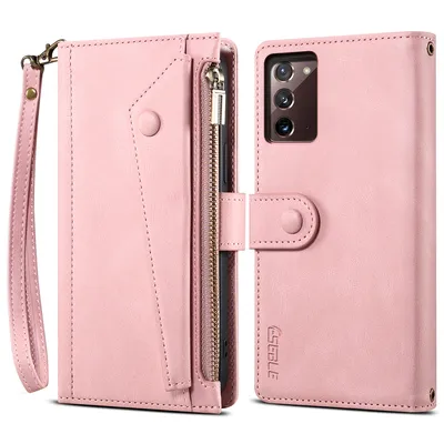 Obrázek produktu pro Ochranné pouzdro pro Samsung Galaxy Note 20/Note 20 5G, kožené pouzdro na zip, skládací peněženka s přihrádkou na karty, stojánek a poutko Růžový