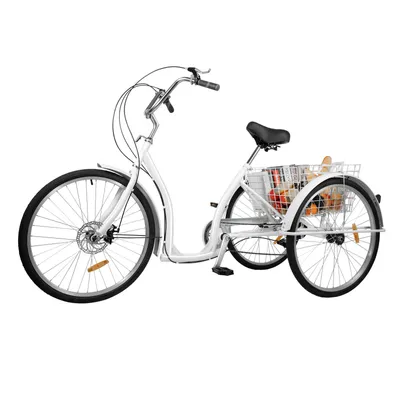 Tricycle Pour Adultes 24 Pouces - 6 Vitesses, Panier, Cadre Aluminium - Idéal Seniors Ou Balades - Neuf