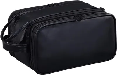 Produktbild von Kulturtasche für Herren, groß, Leder, schwarz, wasserdicht, für Reisen