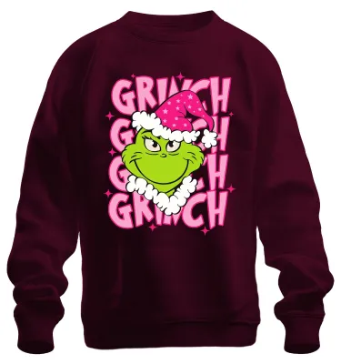 Immagine prodotto di Grinch Natale regalo sfacciato verde rosa cappello di Babbo Natale retrò unisex felpa maglione, Borgogna, S