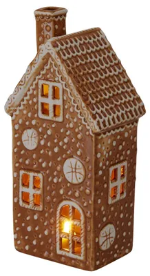 Zdjęcie produktu dla Domek z piernika porcelanowy z podświetleniem LED, 13,6 x 9,4 x 19,6 cm