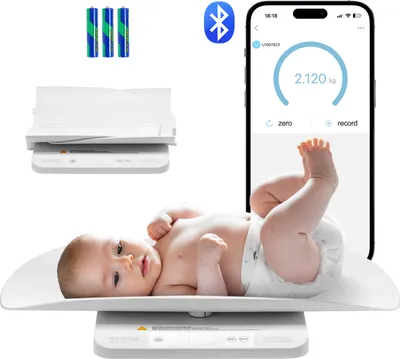 Obrázok produktu pre VEVOR detská váha, inteligentná detská váha s Bluetooth, digitálna váha 2 v 1 na váženie s odnímateľným zásobníkom, funkcia pridržania a tara, 5 jednotiek