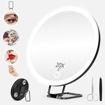Produktbild von Verlichte 20x vergrootglas - 15 cm 3 kleurmodi dimbaar - oplaadbare reisloep - 360° bureaustandaard