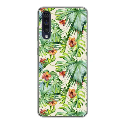 Produktbild von MuchoWow® Handyhülle Schutzhülle Hülle für Samsung Galaxy A30s Blume - Blatt - Muster Silikon Softcase Handy Hülle - Karteninhaber