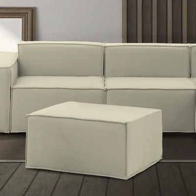 Produktbild von Puff Dagoumé, Ottomane im Wohnzimmer, 100% Italy, Relaxsessel aus gepolstertem Stoff, Cm 80x70h43, Beige