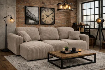 Produktbild von Kaiser Möbel Ecksofa mit Schlaffunktion und Bettkasten, Sofa L-Form Bingo L, Cordstoff Poso, Dunkelbeige, Links