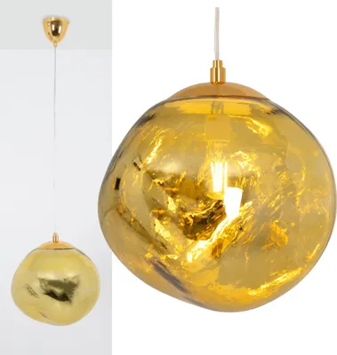 Produktbild von Moderne Design-Pendelleuchte mit großem unregelmäßigem goldmetallischem Glasschirm, E27-Fassung „Melti“, D360 mm