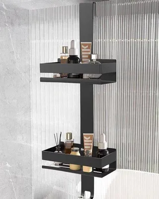 Immagine prodotto di Cestello doccia in acciaio inossidabile nero 68x23 cm con organizer da bagno a 2 ripiani