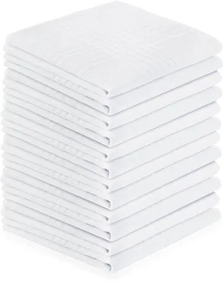 Productafbeelding van Ibenzoa® Witte zakdoekjes – elegante set van 12 stuks, 40 x 40 cm, katoen-polyester, geschikt om te borduren, ideaal voor bruiloften en als cadeau