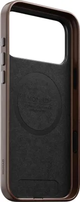 Image de Nomad Traditional Horween cuir coque iPhone 17 Pro Max – Bouton en cristal de saphir pour contrôle précis – Compatible avec MagSafe pour recharge sans fil rapide – Bague de caméra en aluminium pour protection renforcée - Marron