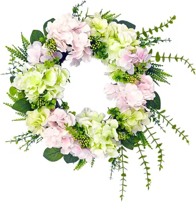 Obrázek produktu pro Umělý věnec z hortenzií, 50 cm, na svatební dveře, vnitřní stěny