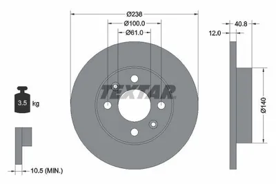 Obrázok produktu pre 2 brzdové kotúče Textar 238 mm vpredu pre Nissan Renault