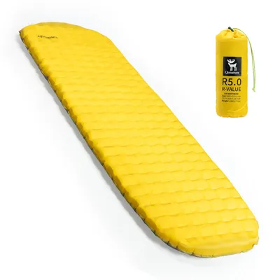 Image de Qunature 490g Matelas gonflable de camping ultraléger 5,0 R-valeur 8cm épais Matelas chaud Matelas gonflable de camping M, jaune