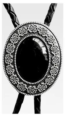 Produktbild von Vintage Bolo Tie mit schwarzem Achat, Western-Krawatte, echt versilbert