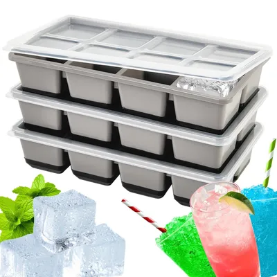 Immagine prodotto di Stampi in silicone per cubetti di ghiaccio con coperchio - Set da 3, colore grigio