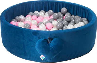 Immagine prodotto di Piscina di palline con palline | Piscina di palline per bambini 98x30cm | Colore: blu scuro | Velluto | 300 pezzi ∅ 7cm palline da bagno rosa
