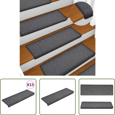 Image de The Living Store tapis-marches d'escalier 15 pcs. 65x21x4 cm gris foncé