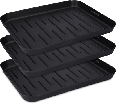 Produktbild von Navaris 3x Schuhablage Schuhabtropfschale klein - Schuhablage schmal 35x27x2,5cm - Erhöhter Rand - Schuhmatte Abtropfschale Schwarz für Schuhe -
