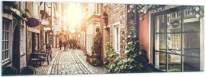 Produktbild von Bilder auf glas - Straße Haus Leute - 160x50cm - Glasbilder - Wandbilder - Kunstdruck - zum Aufhängen bereit - Wanddekoration aus Glas - Glas Bilder - Wandbild auf Glas - Einteilig - GAB160x50-3631
