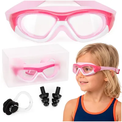 Produktbild von Aquaget® Kinder-Schwimmbrille in Rosa mit Anti-Beschlag – verstellbare Badebrille mit Rückverschluss, inkl. Etui, Ohrstöpsel und Nasenclip, für Pool,