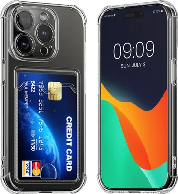 Produktbild von kwmobile Hülle mit Kartenfach kompatibel mit Apple iPhone 15 Pro - Handyhülle iPhone 15 Pro mit Kartenfach - Soft Case - Schutzhülle in Transparent